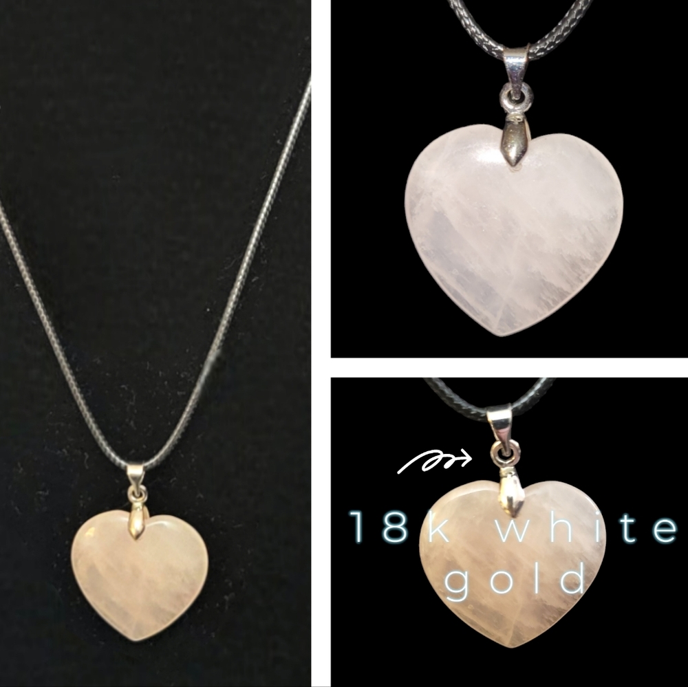 New! 18k wg Rose Quartz Gemstone Necklace